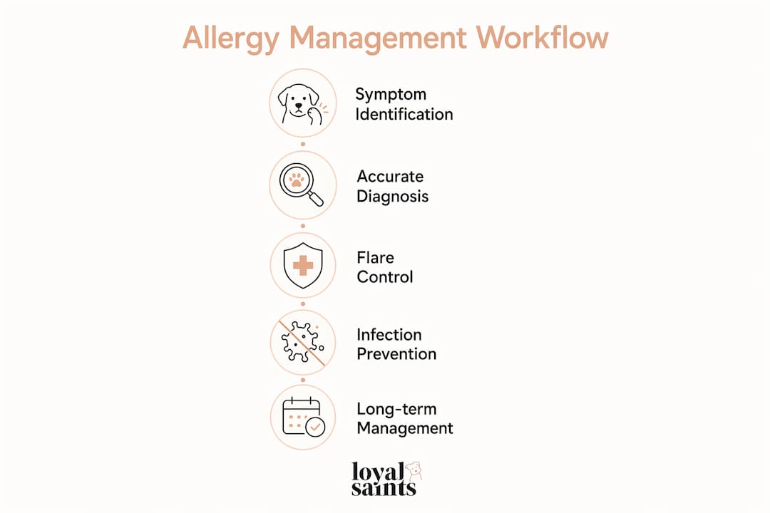 Infographic of dog allergy management workflow steps