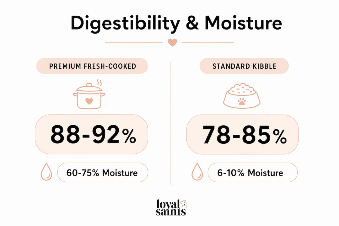 Infographic comparing digestibility and moisture of dog foods
