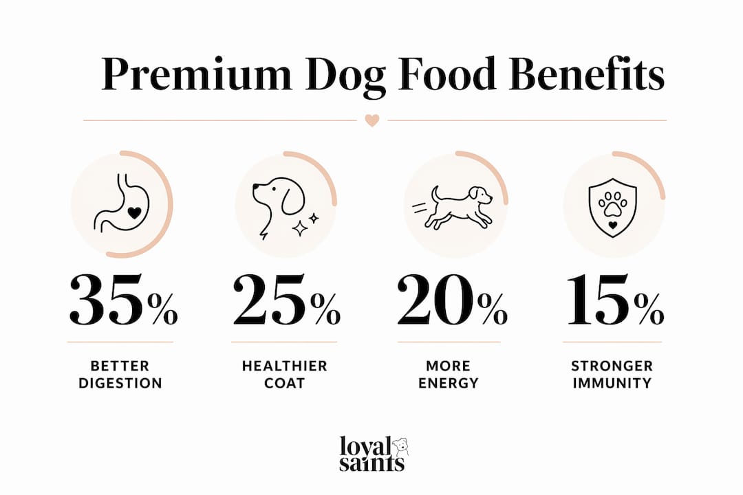 Infographic highlighting key benefits of premium dog food