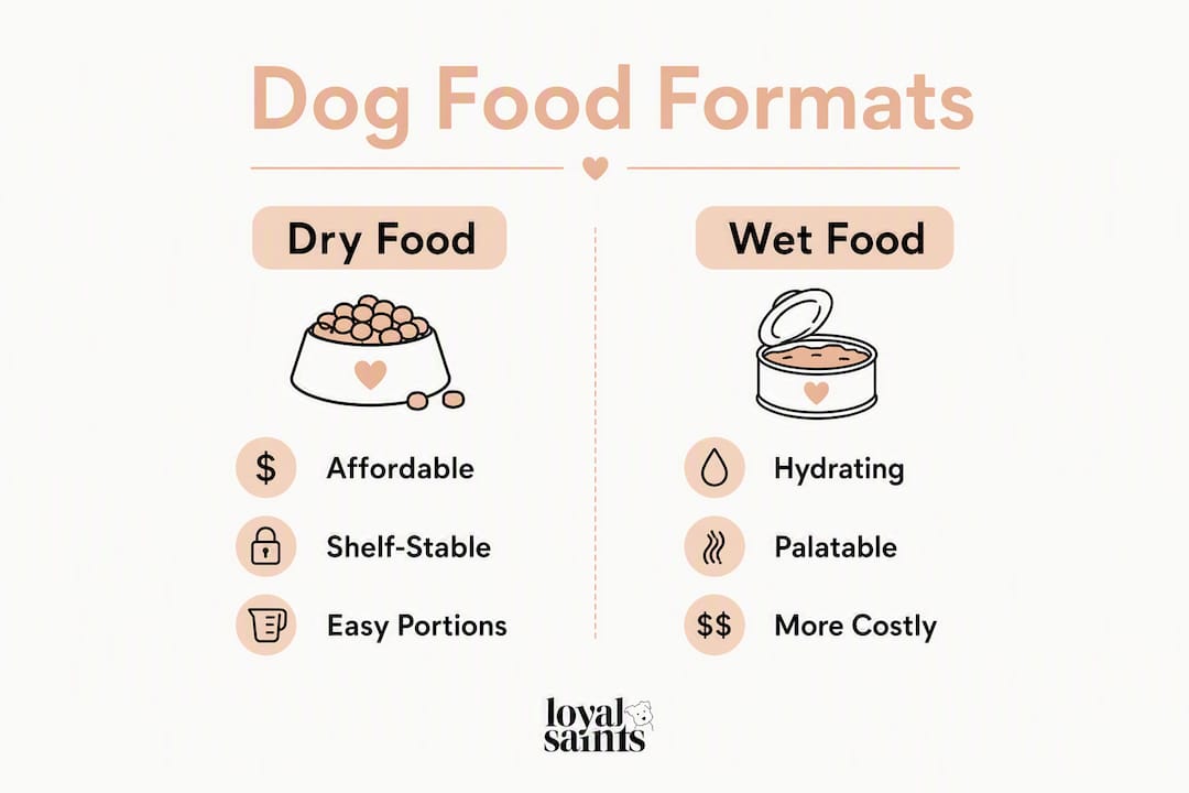 Infographic comparing dry and wet dog food formats
