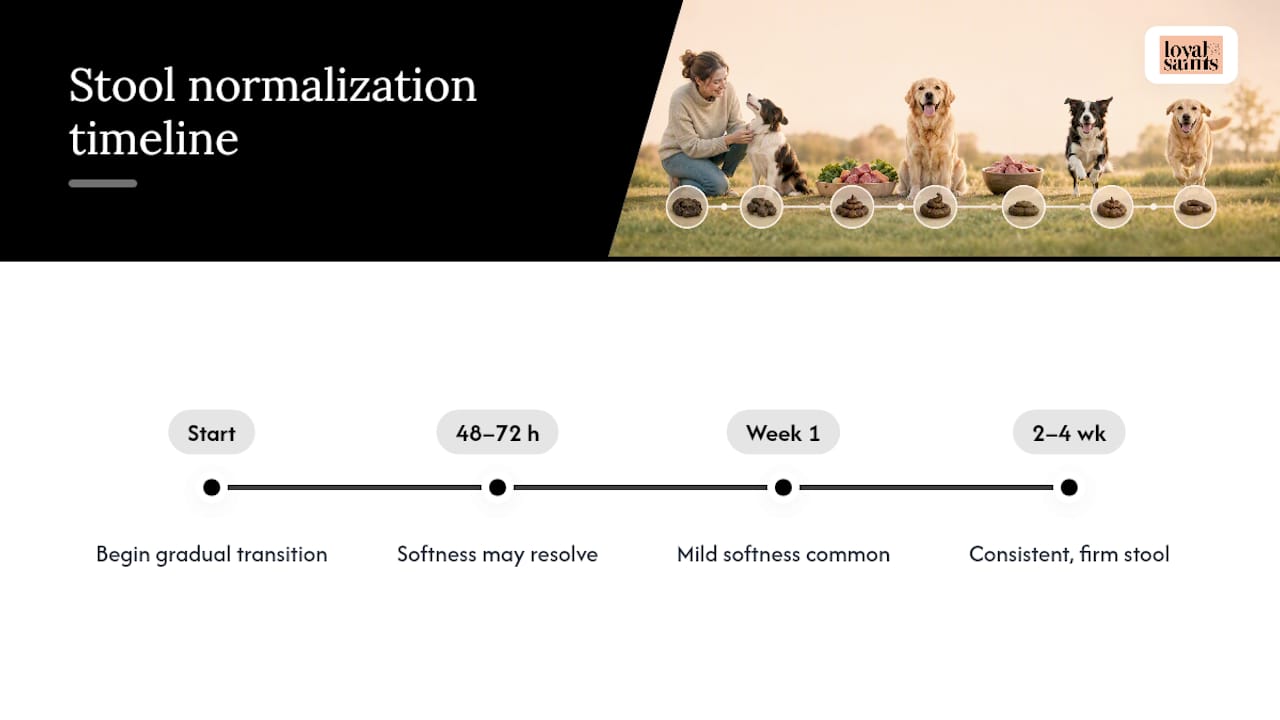 Timeline of dog stool normalization on raw diet