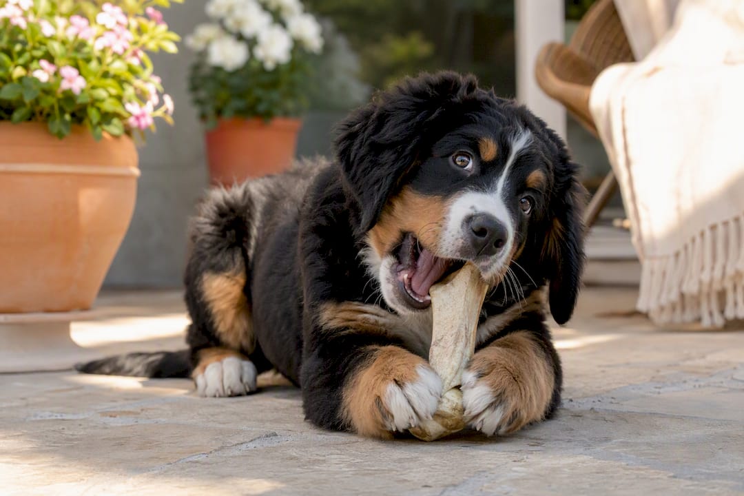 Large breed puppy chewing bone toy