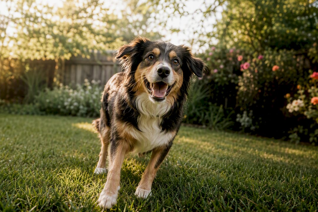 Healthy happy dog smiling outdoors