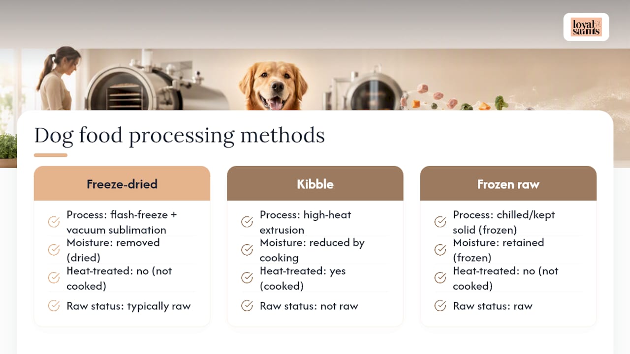 Comparison of freeze-dried, kibble, and frozen raw processing