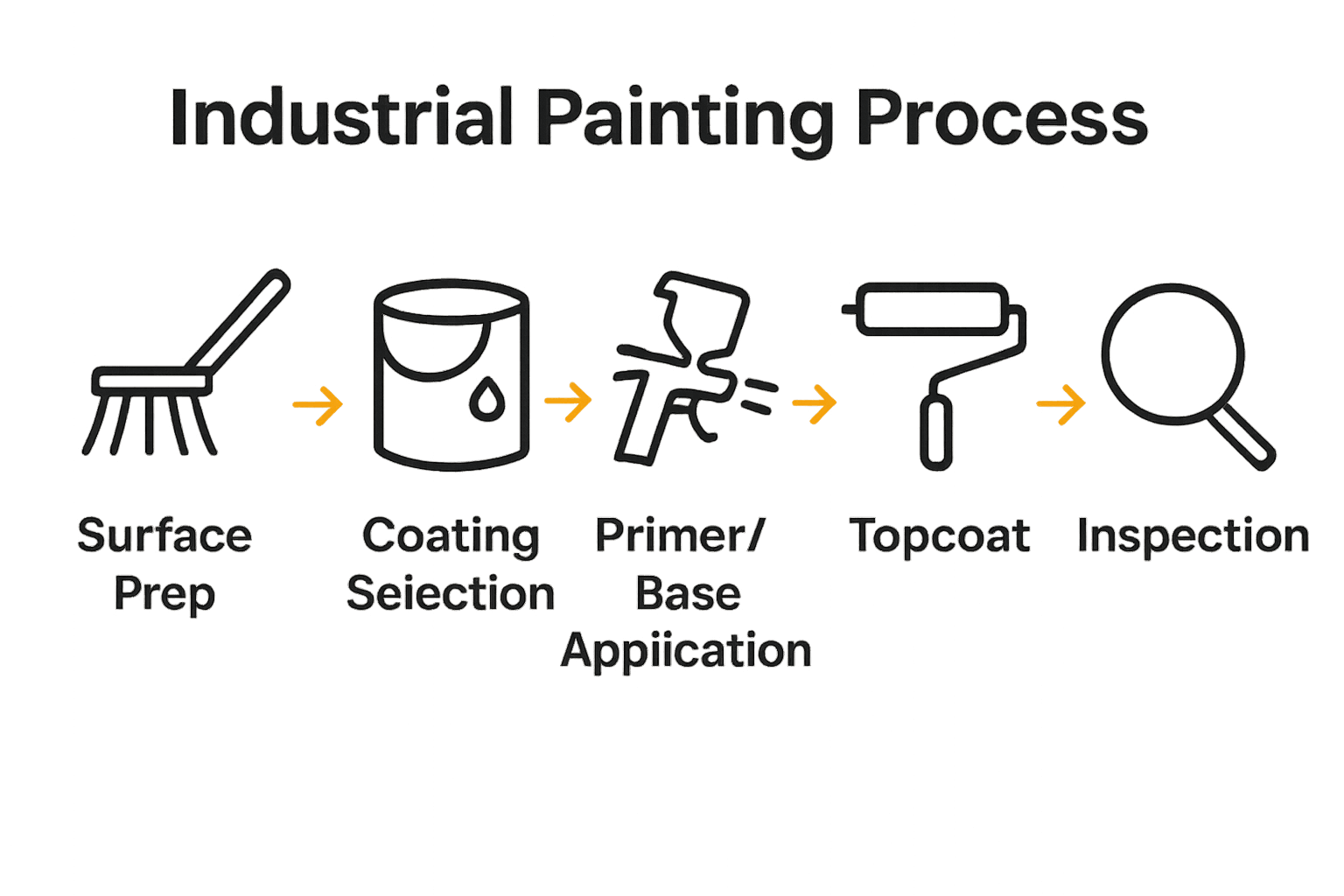 Infographic Visually Summarizing 5 Key Steps In Industrial Painting Process With Icons And Arrows.