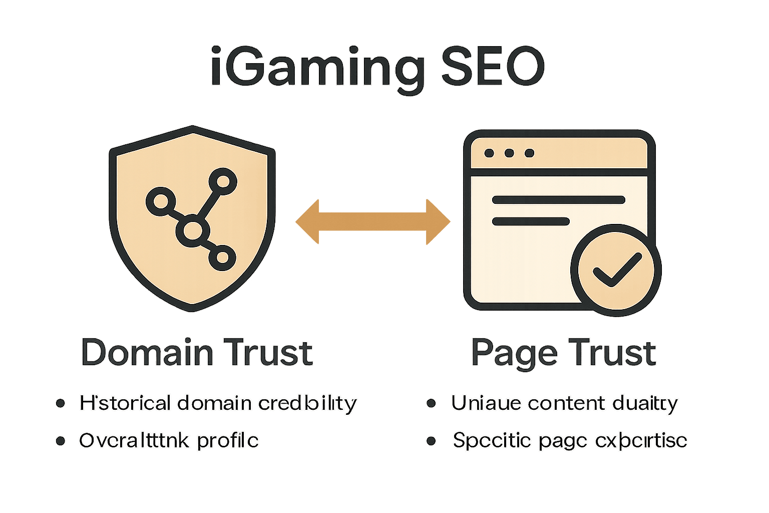Infographic comparing domain and page trust levels in iGaming SEO.
