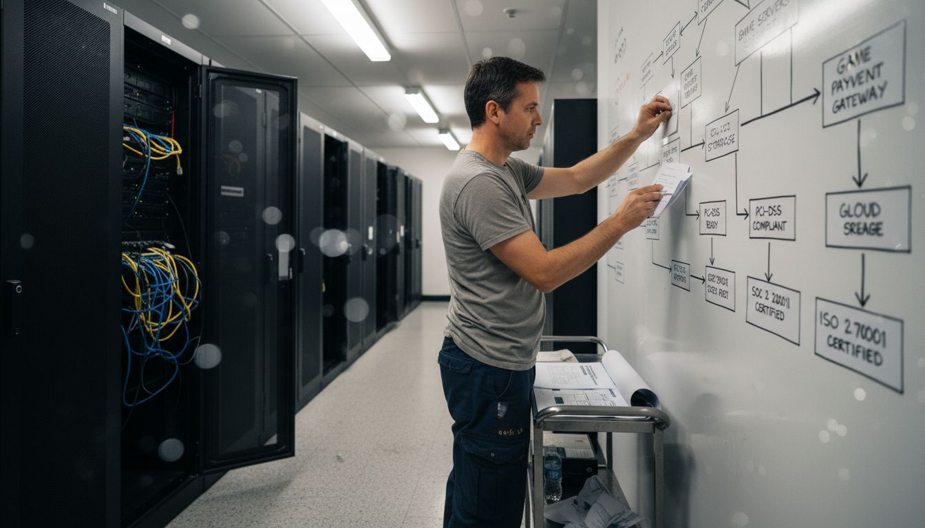 IT professional organizes compliance folders server room