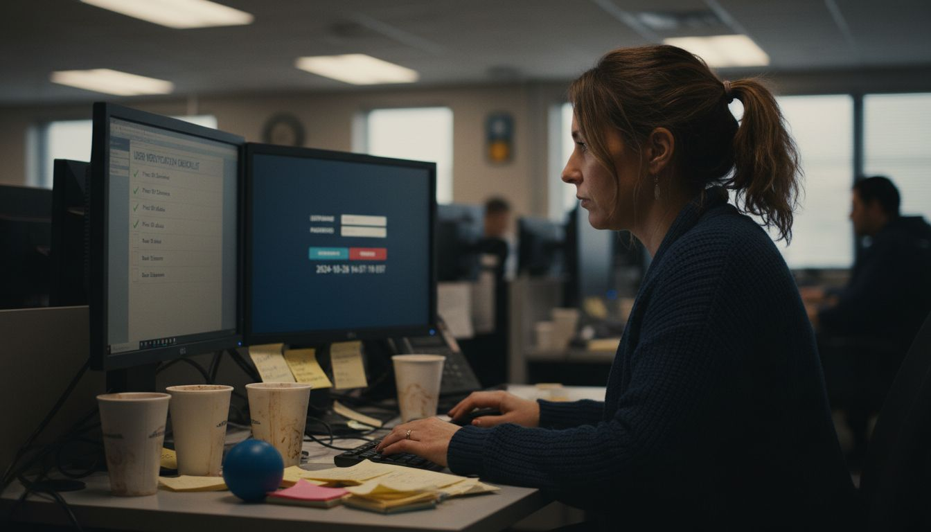 Operator checks user verification at computer