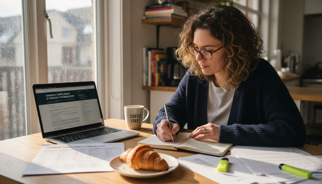 iGaming content editor works at home table