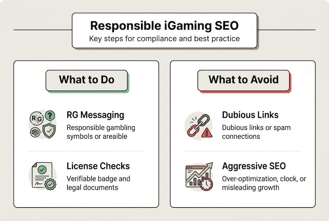 Infographic showing responsible iGaming SEO tips