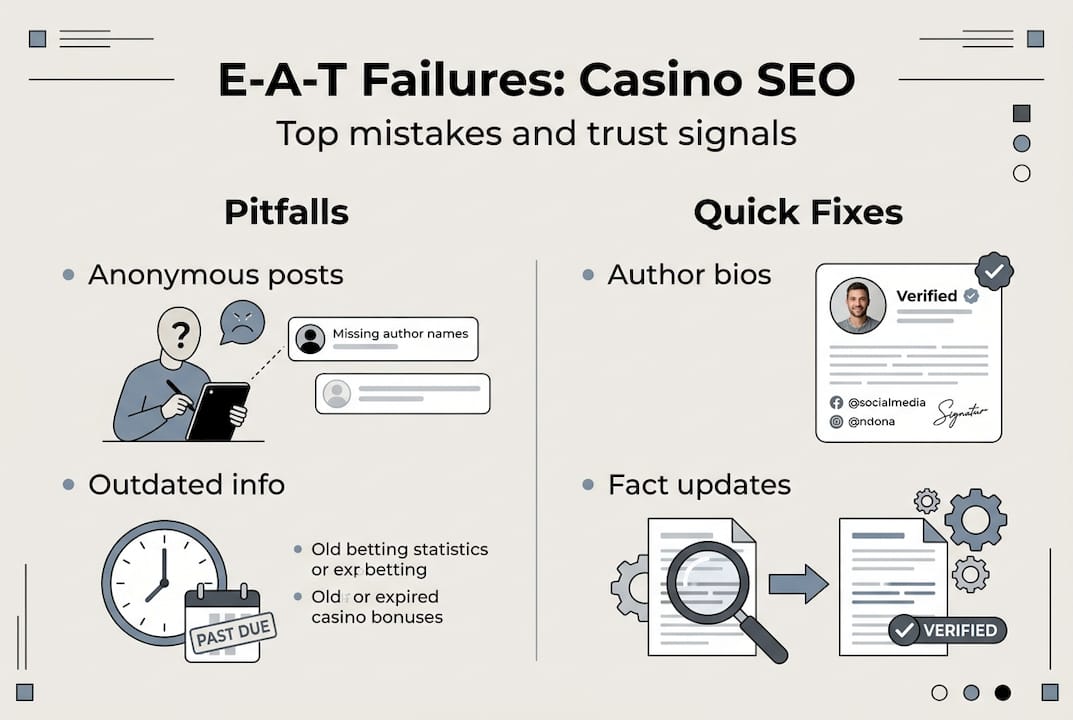 Infographic on casino SEO E-A-T failures and fixes