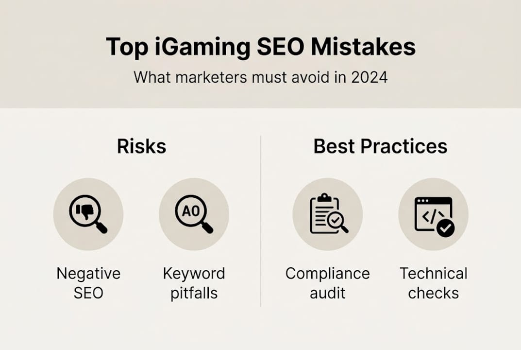 Infographic showing top iGaming SEO mistakes