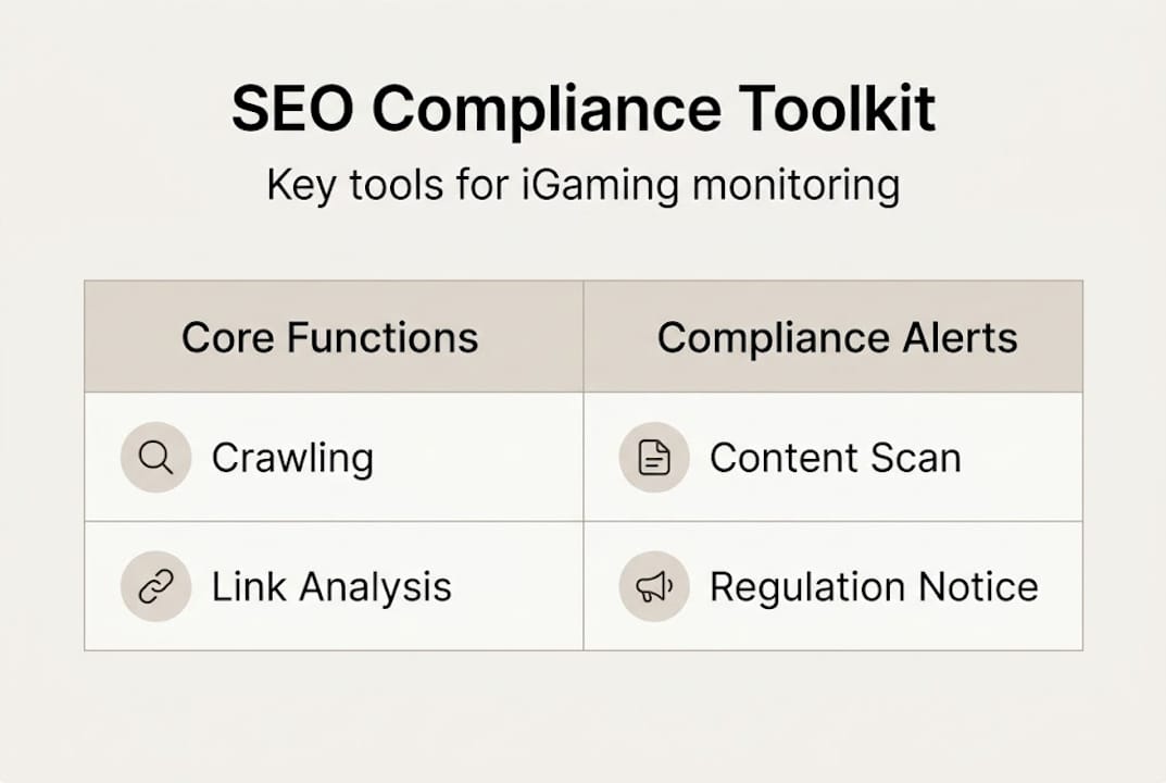Infographic showing SEO compliance toolkit essentials