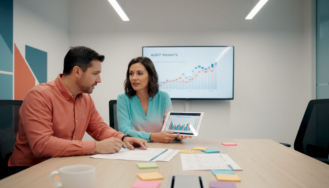 Team discussing SEO audit checklist