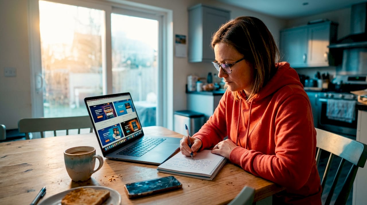 Woman analyzing casino bonus landing page
