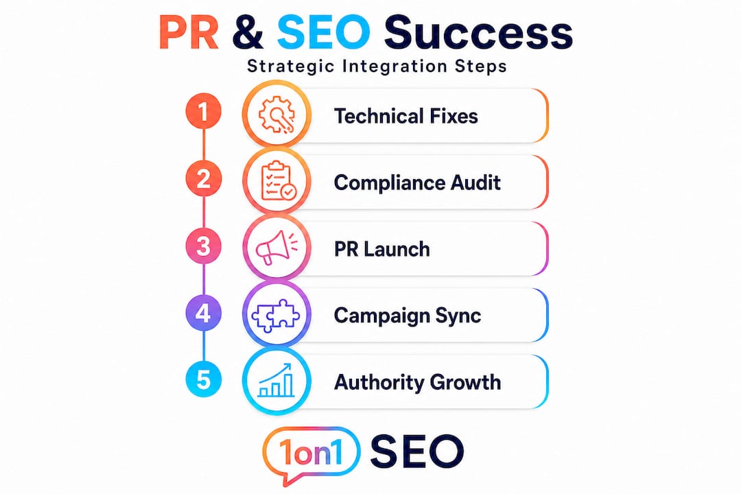Infographic showing steps for PR and SEO integration