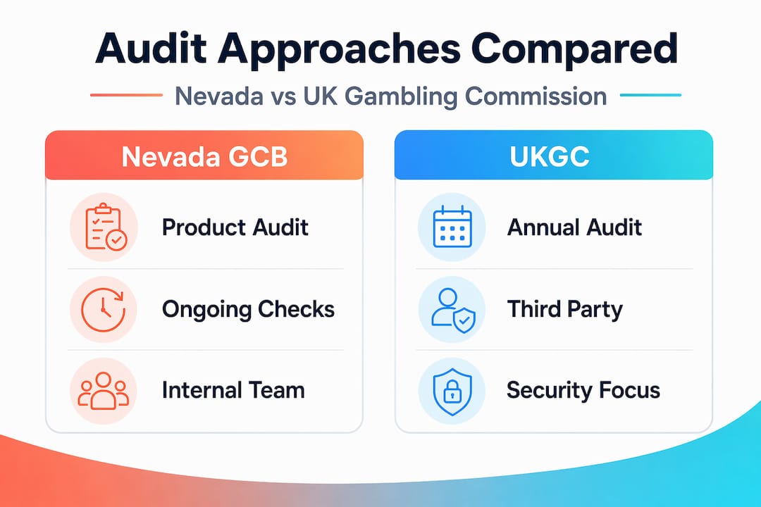 Infographic comparing Nevada and UKGC casino audit approaches