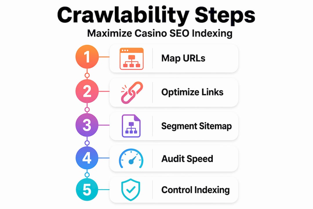 Infographic visualizing casino crawlability process steps