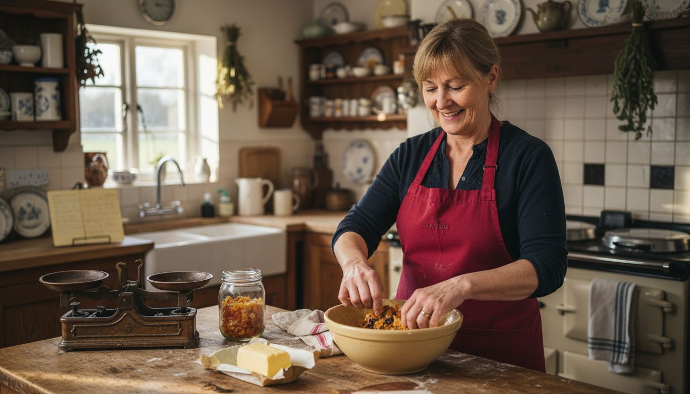 Baker mixing traditional Christmas cake batter