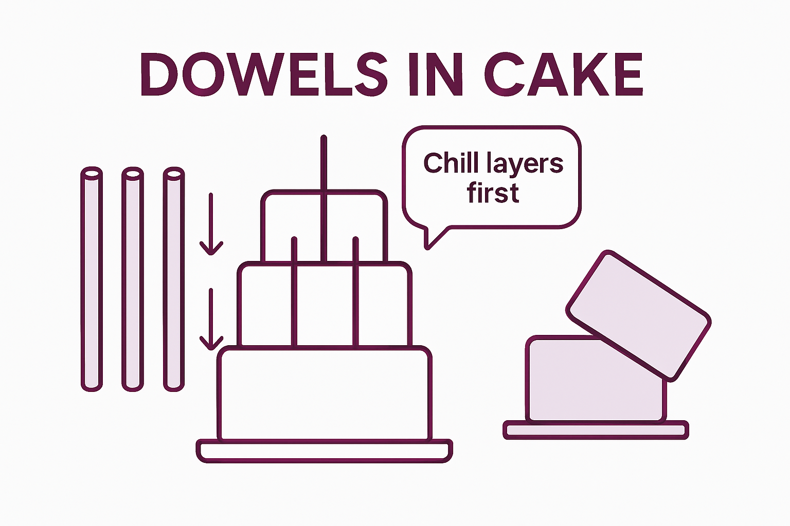 Infographic showing how to insert cake dowels