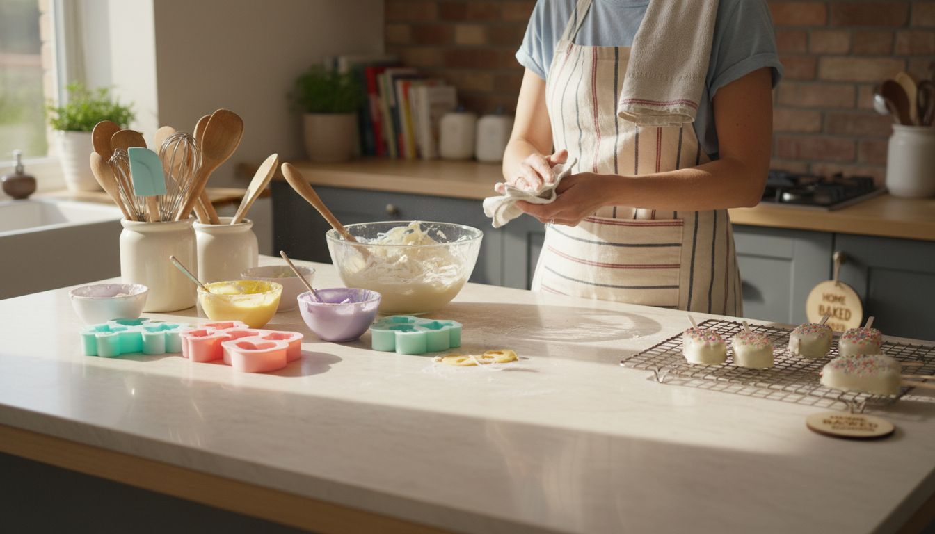 Baker displaying cakesicle tools and melts