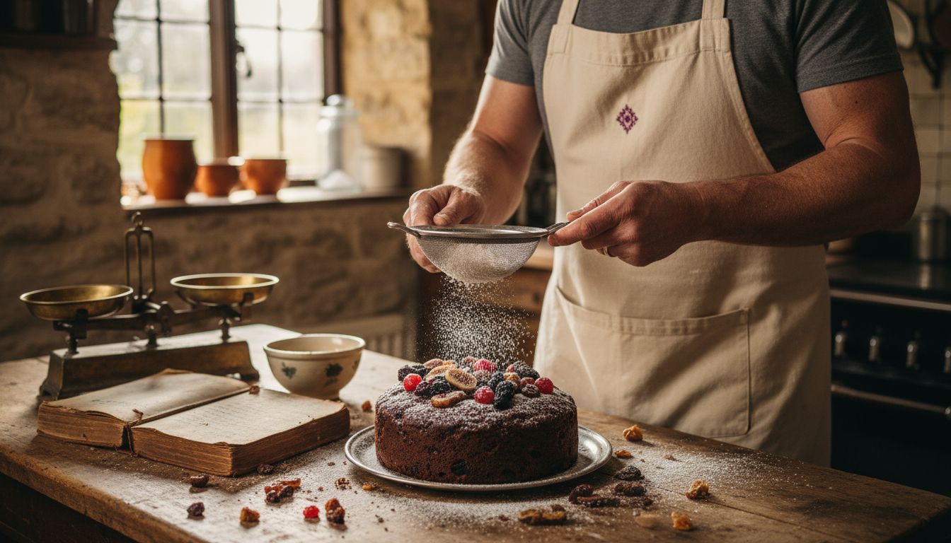 Baker finishing fruit-laden Christmas cake