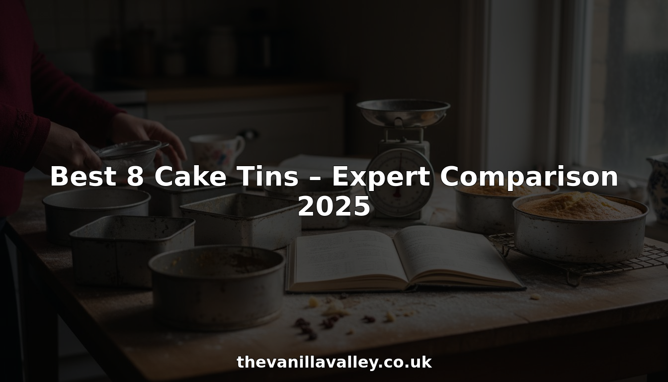 Various cake tins on sunlit wooden kitchen table