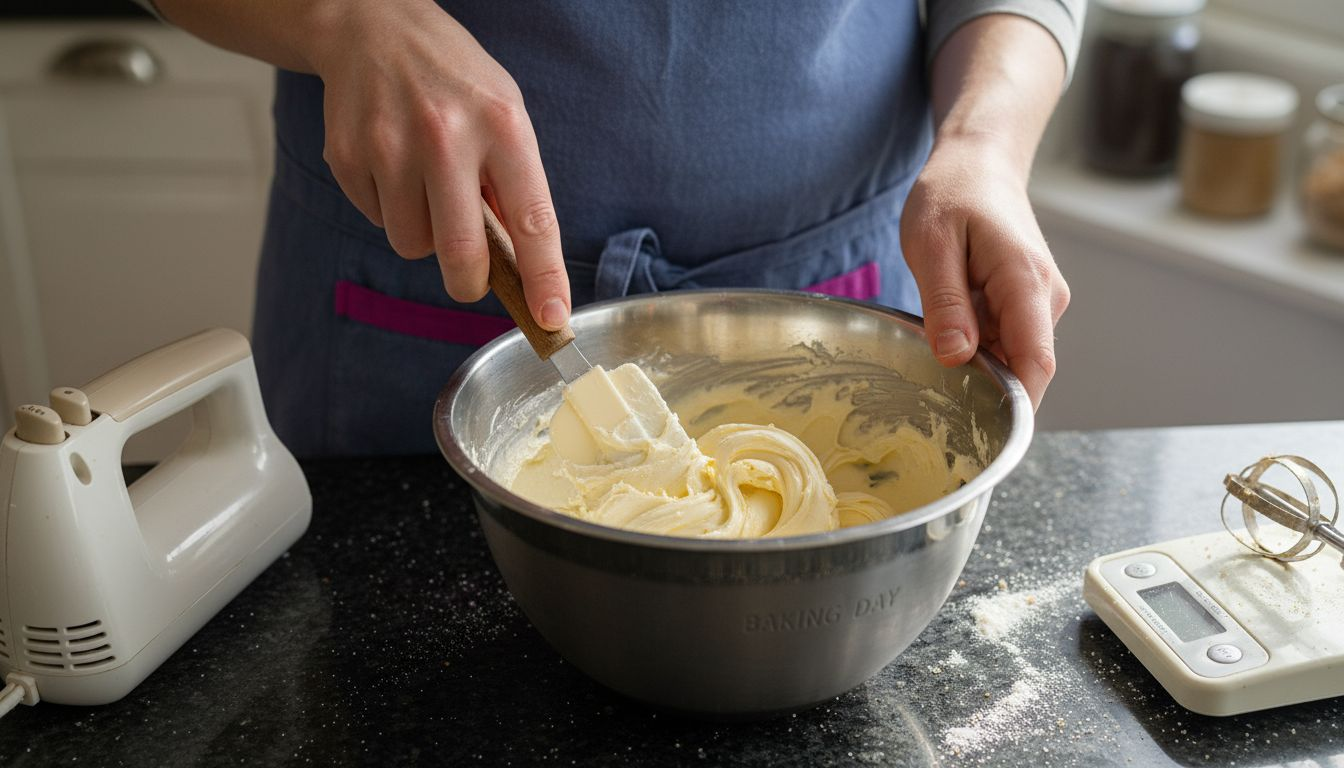 Mixing buttercream ingredients with spatula