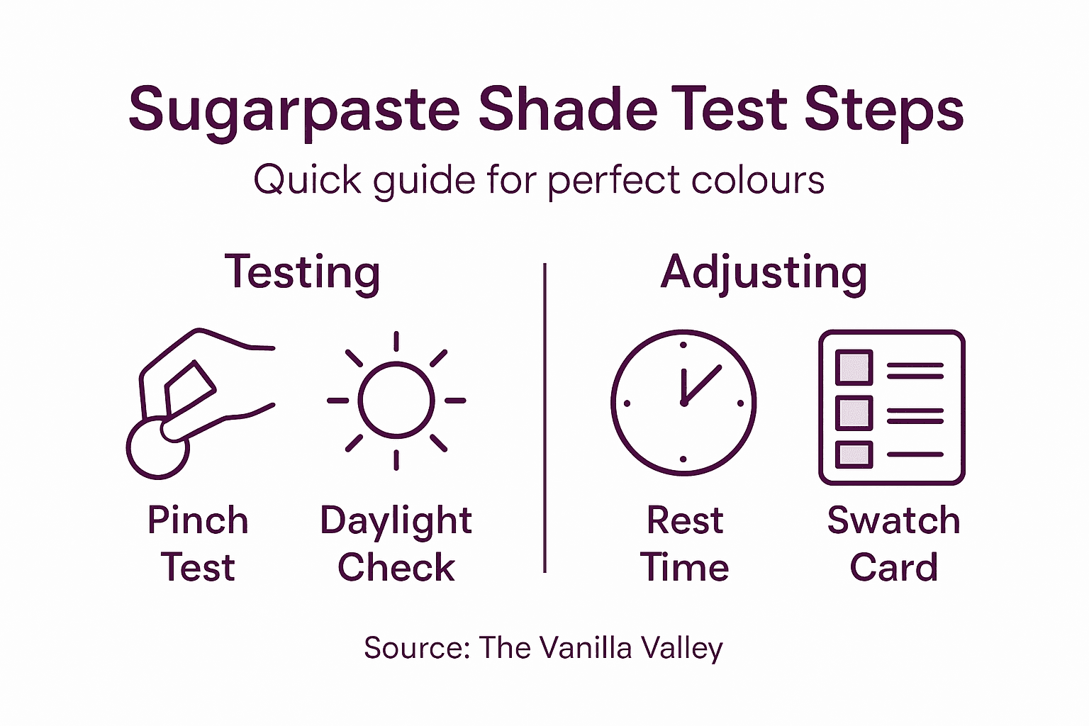 Infographic on testing and adjusting sugarpaste shades