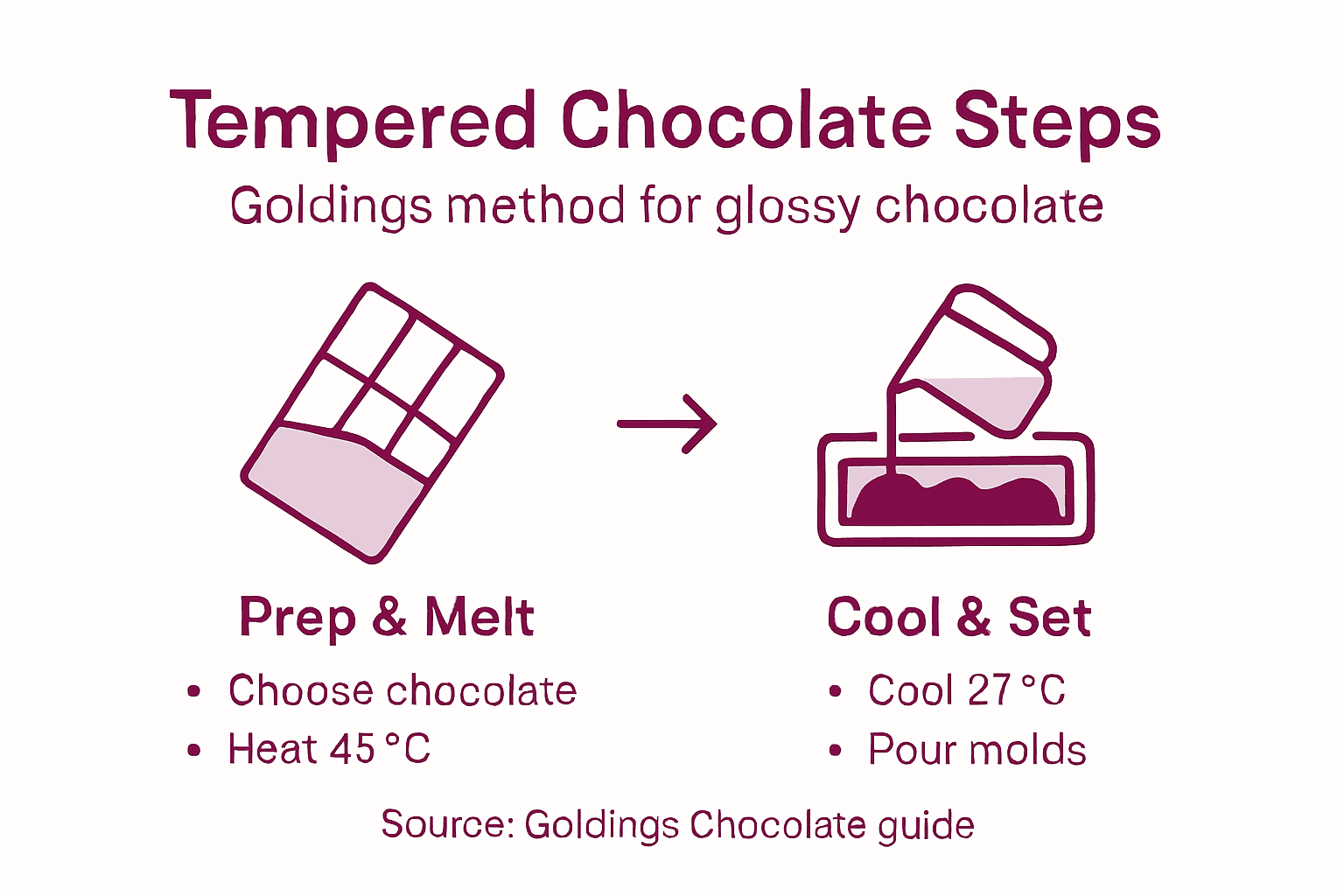 Infographic summarizing tempered chocolate steps