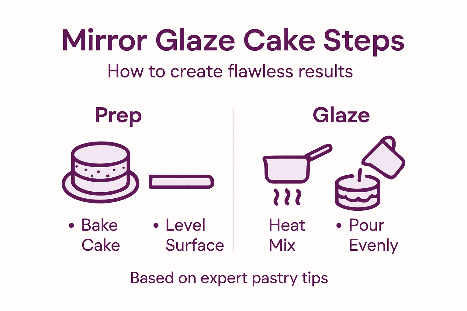 Infographic summarizing steps to perfect mirror glaze cake