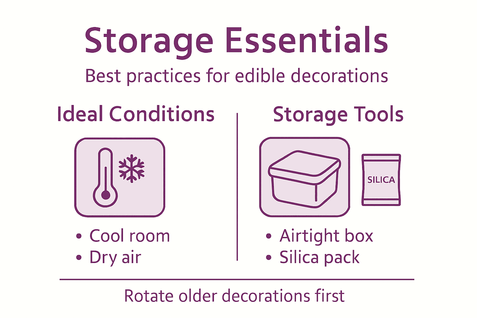 Infographic for storing edible cake decorations