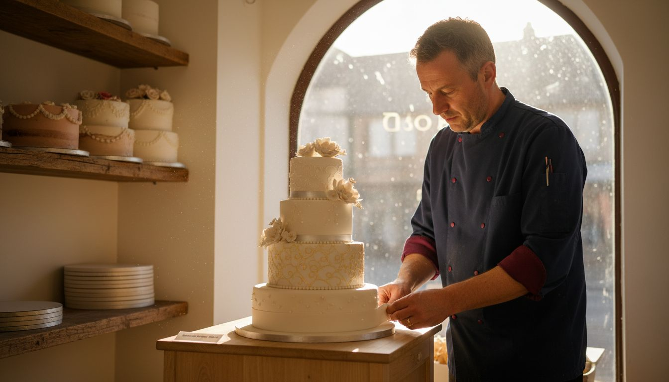 Arranging finished dummy cake for display