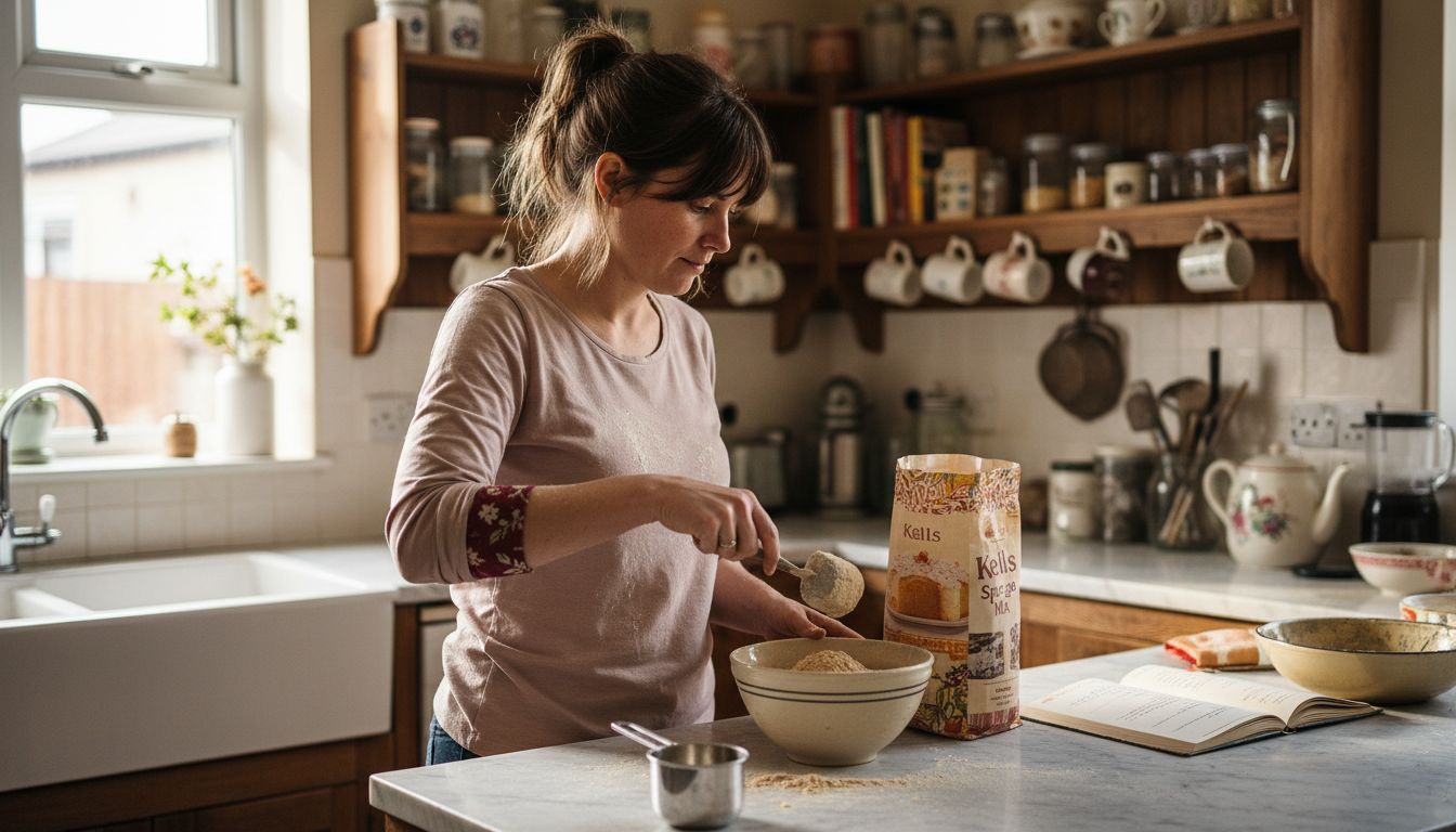 Home baker preparing Kells cake mix in kitchen