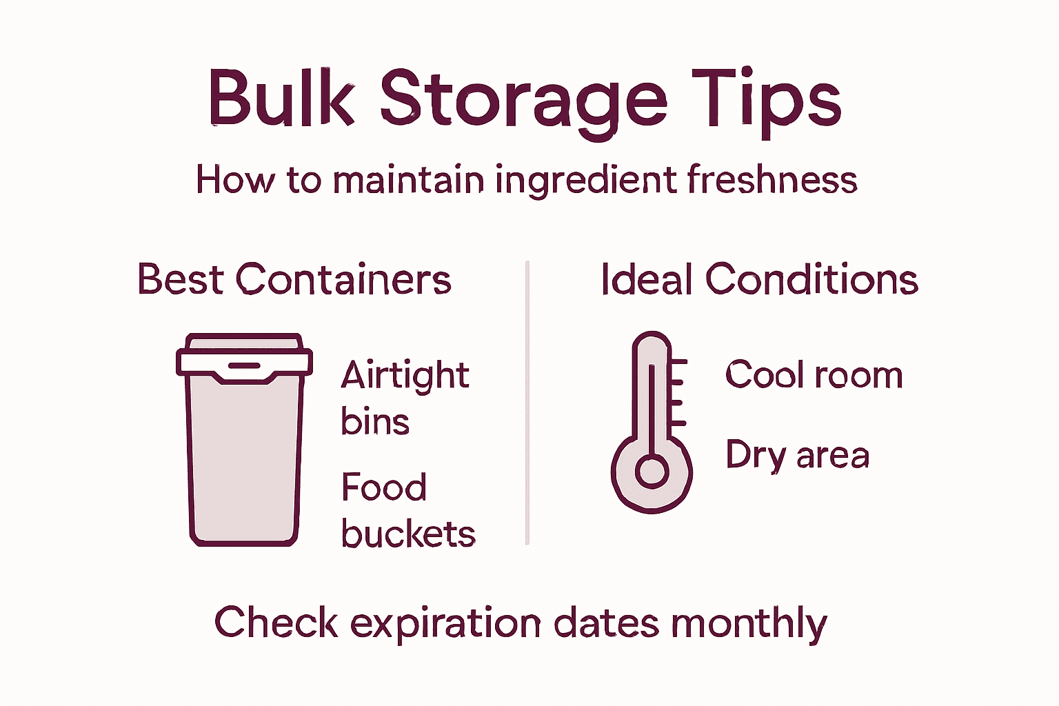 Infographic showing bulk baking ingredient storage tips