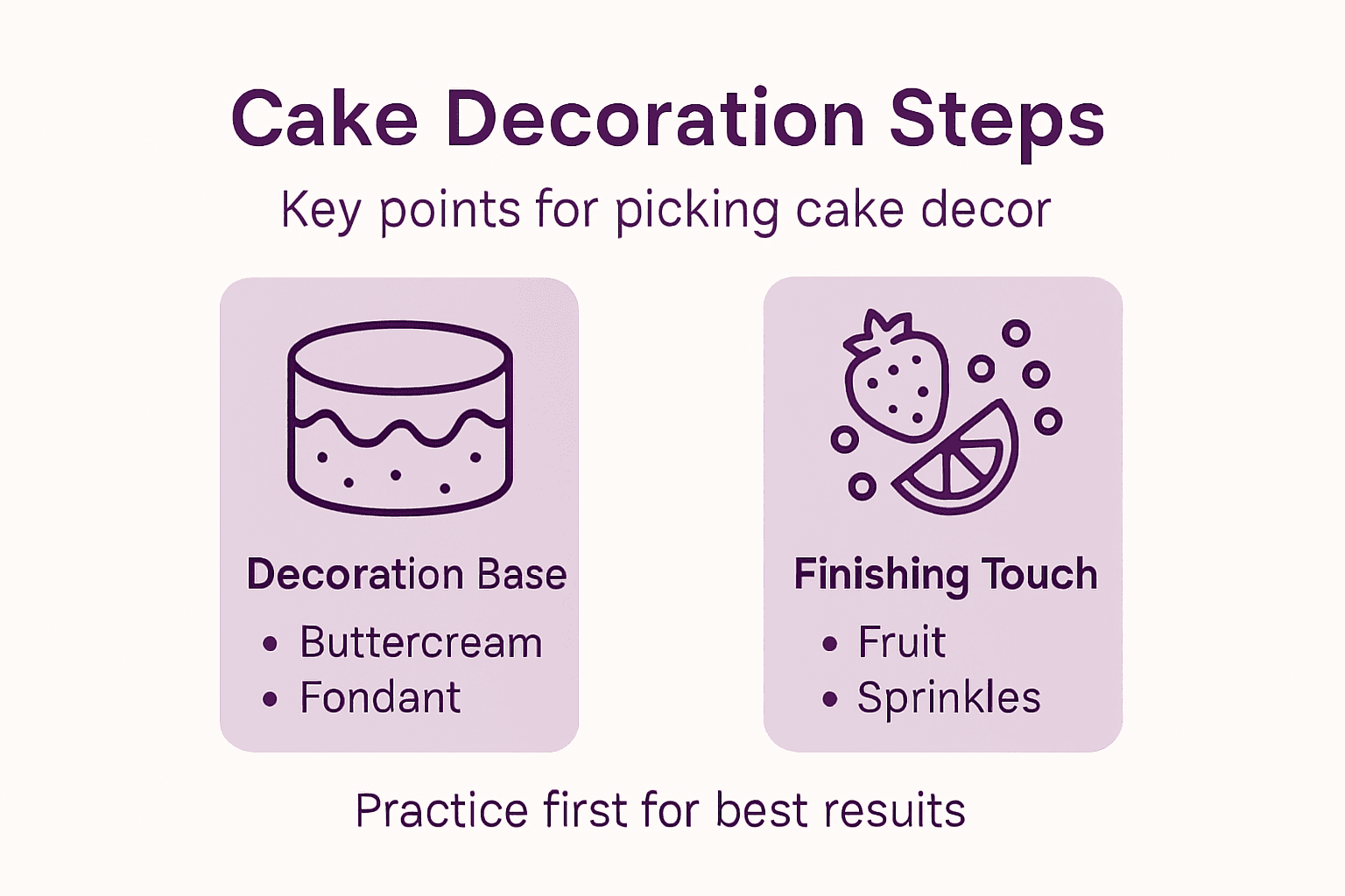 Infographic outlining steps for cake decoration selection