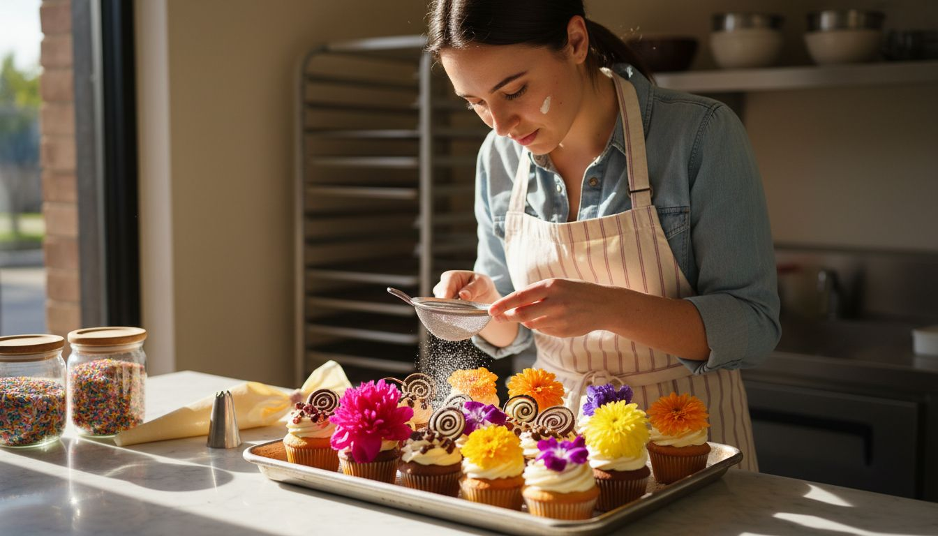 Pastry chef preparing edible decorations