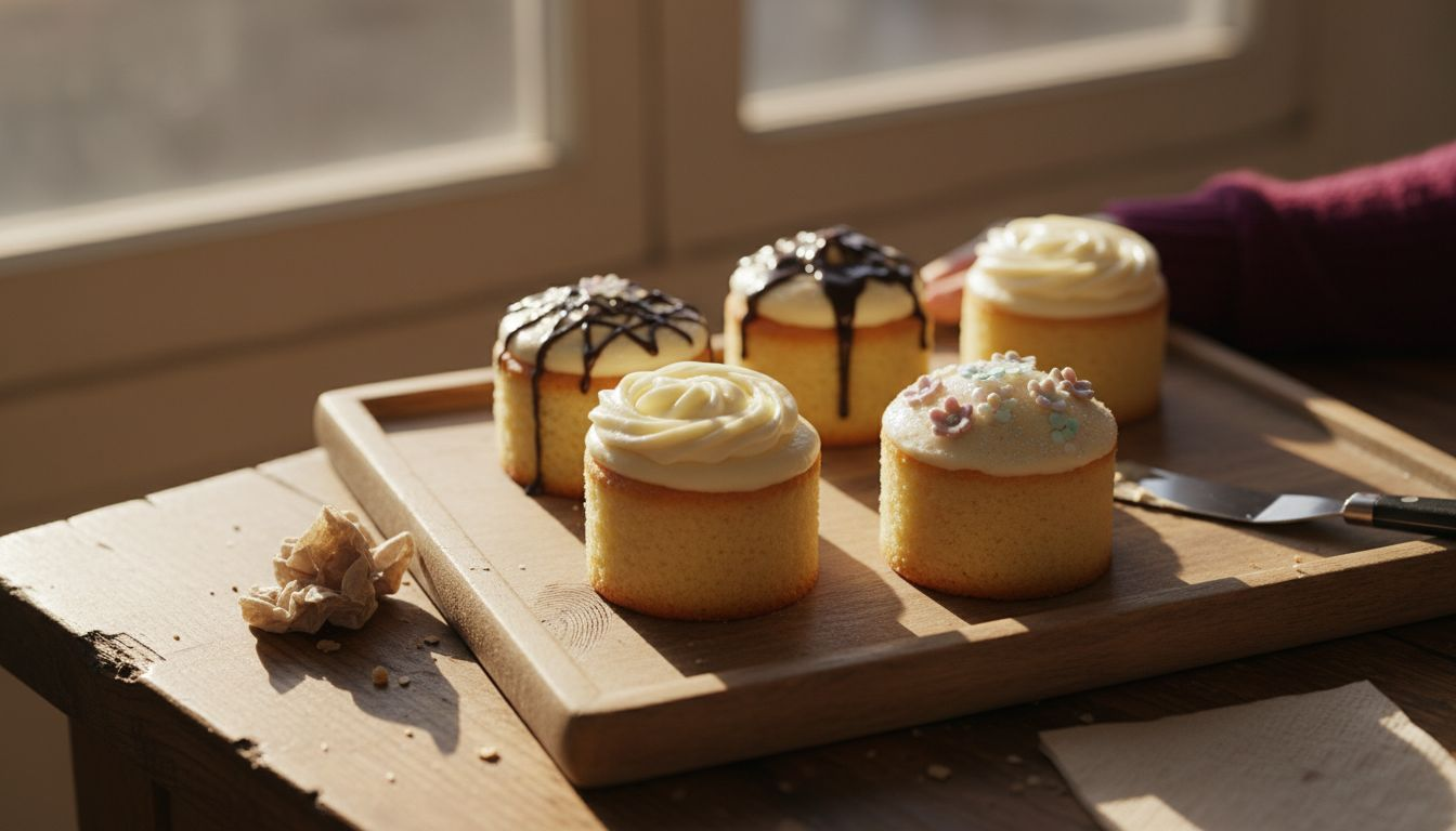 Tray of mini cakes with varied decorations