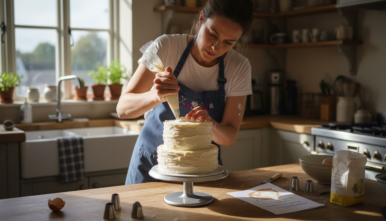 Chef decorating cake with buttercream styles