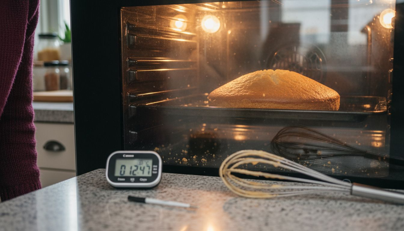 Cake rising in oven, structure forming