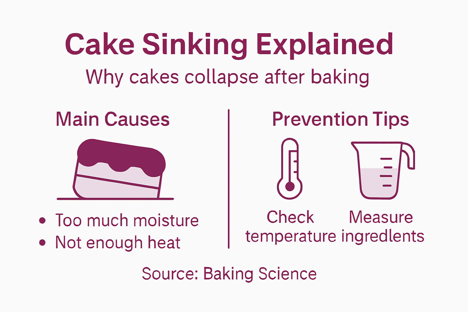 Infographic of cake sinking causes and solutions