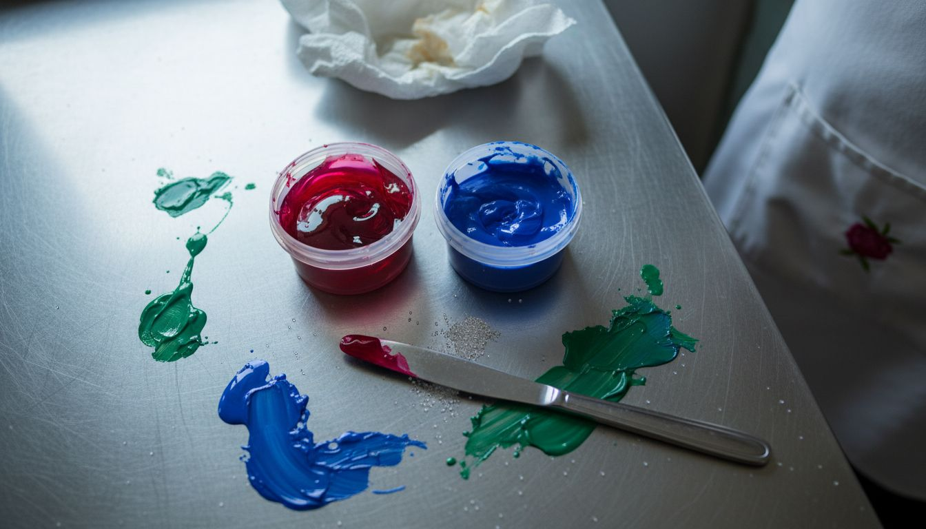 Close-up of gel and paste food colouring textures