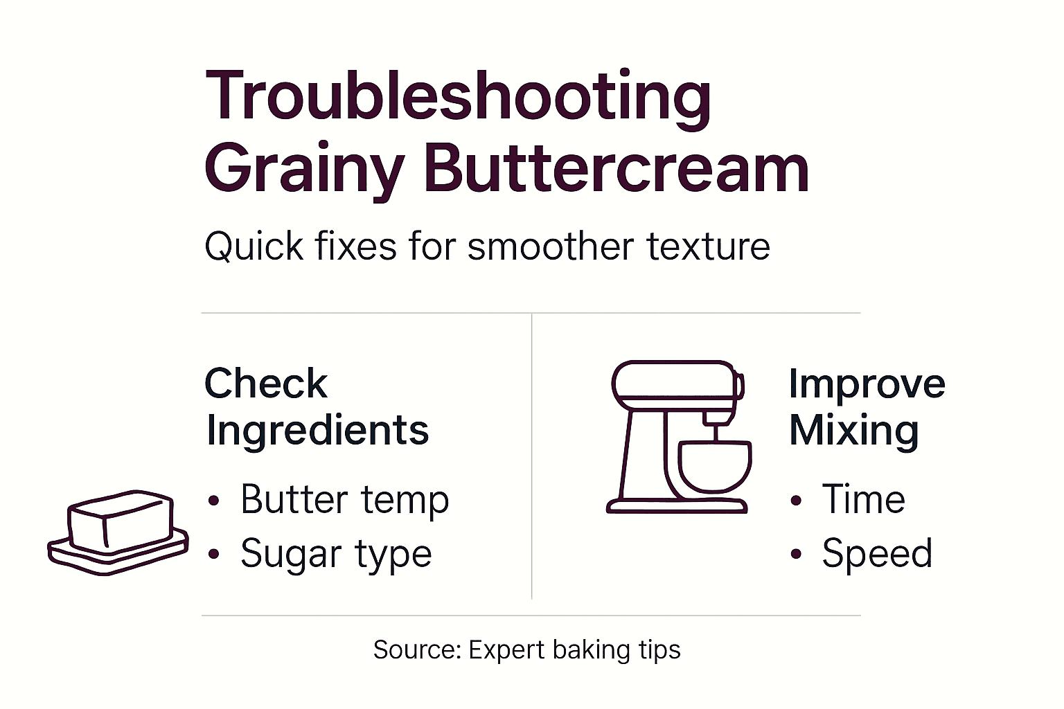 Infographic with buttercream troubleshooting tips