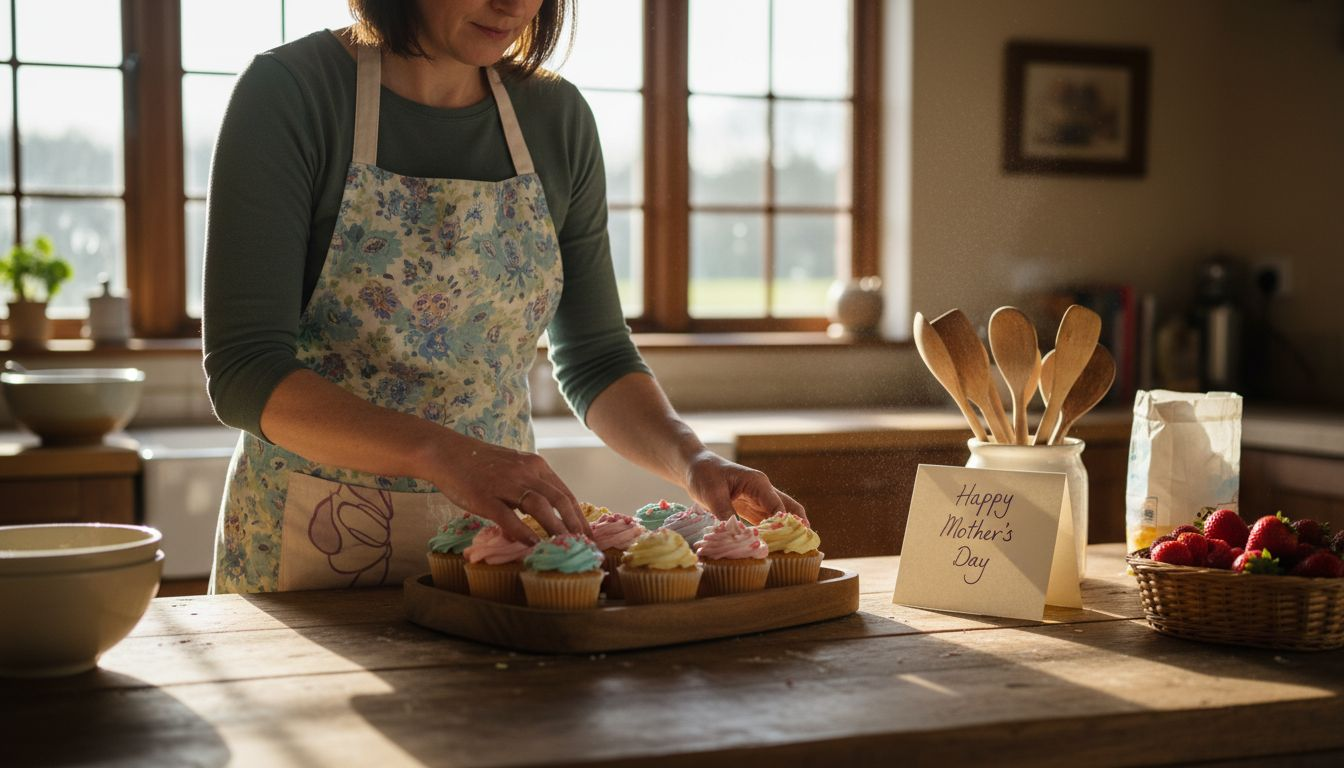 Woman arranging cupcakes for Mother's Day