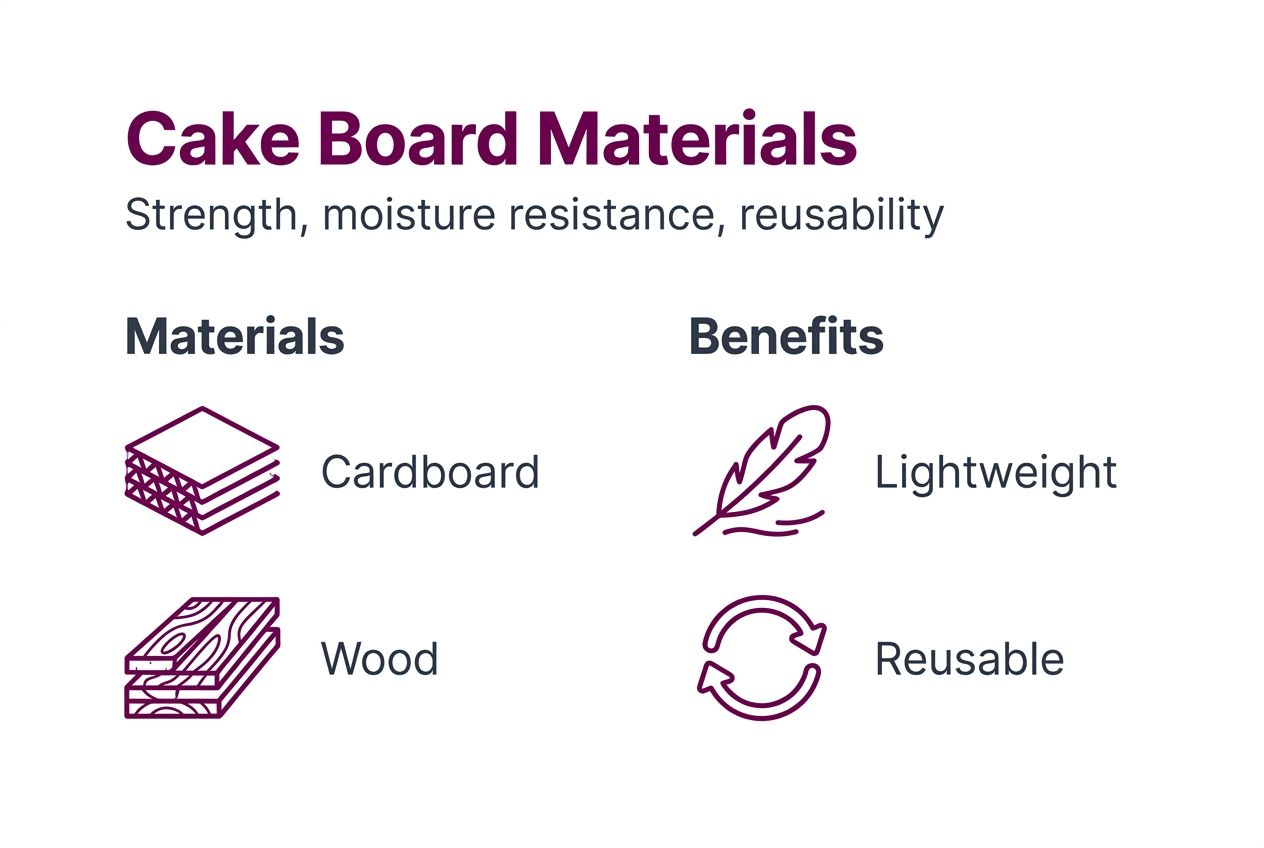Infographic comparing cake board materials and uses