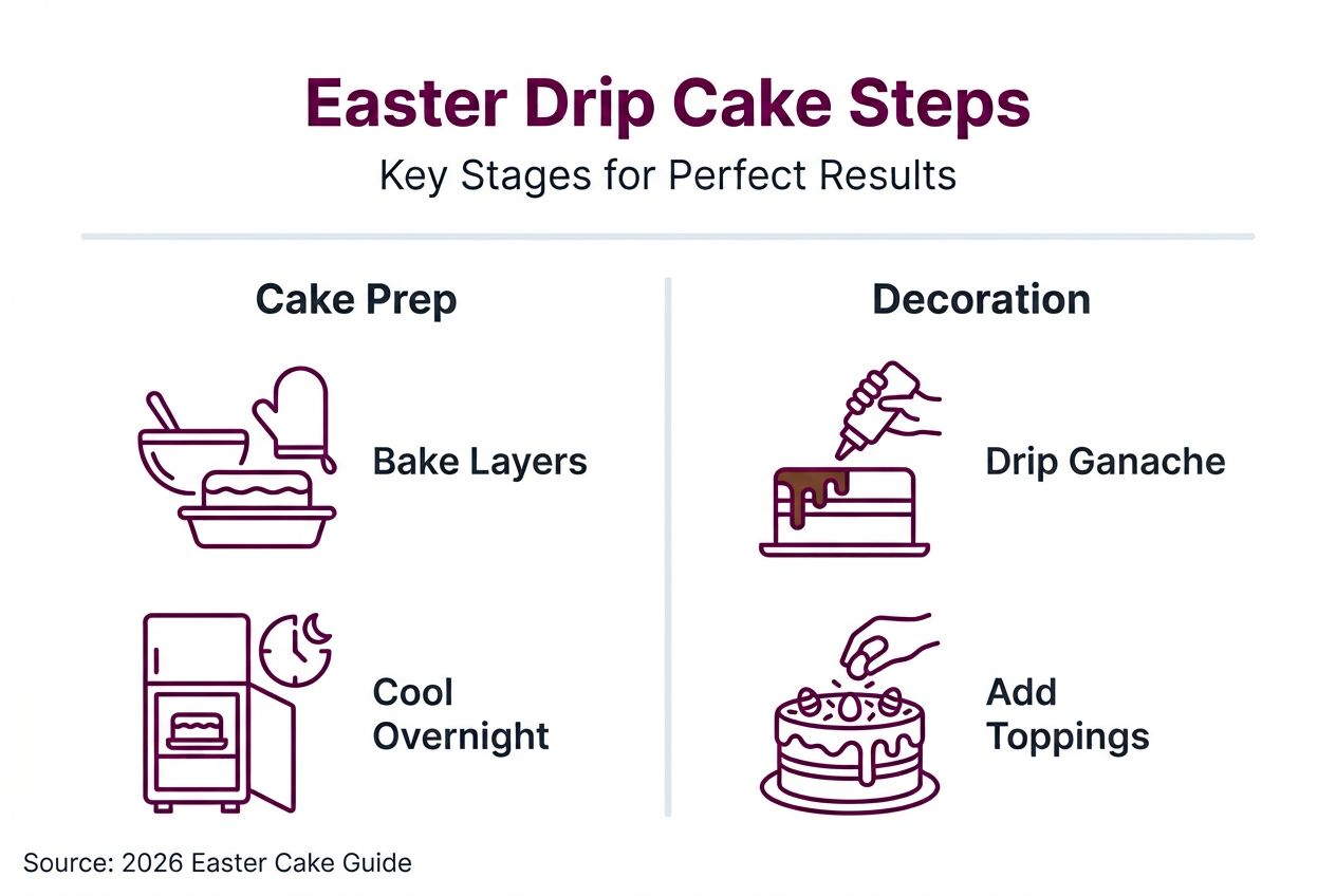 Infographic outlining Easter drip cake steps