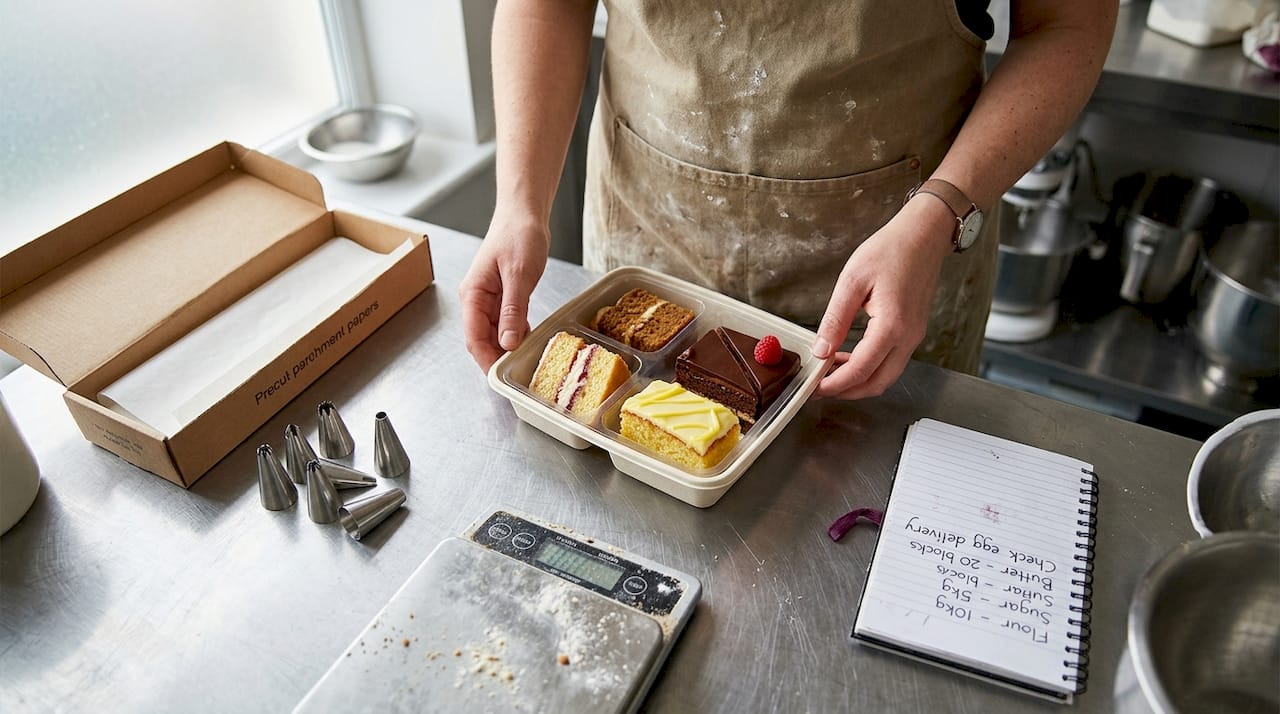 Staff packing cakes in bento container
