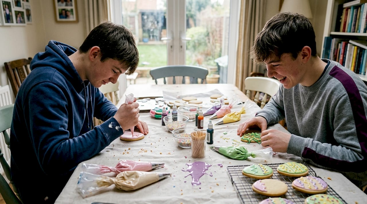 Teens decorating Easter sugar biscuits together