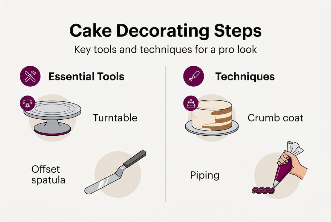 Infographic of cake decorating tools and steps