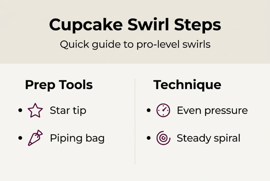 Infographic cupcake swirl steps and tools